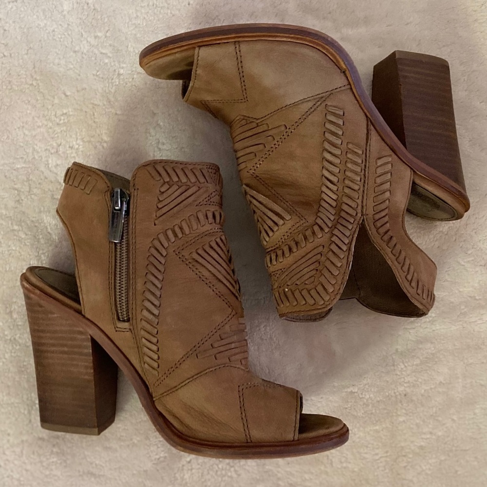 Vince Camuto Tan Leather Peep Toe Bootie